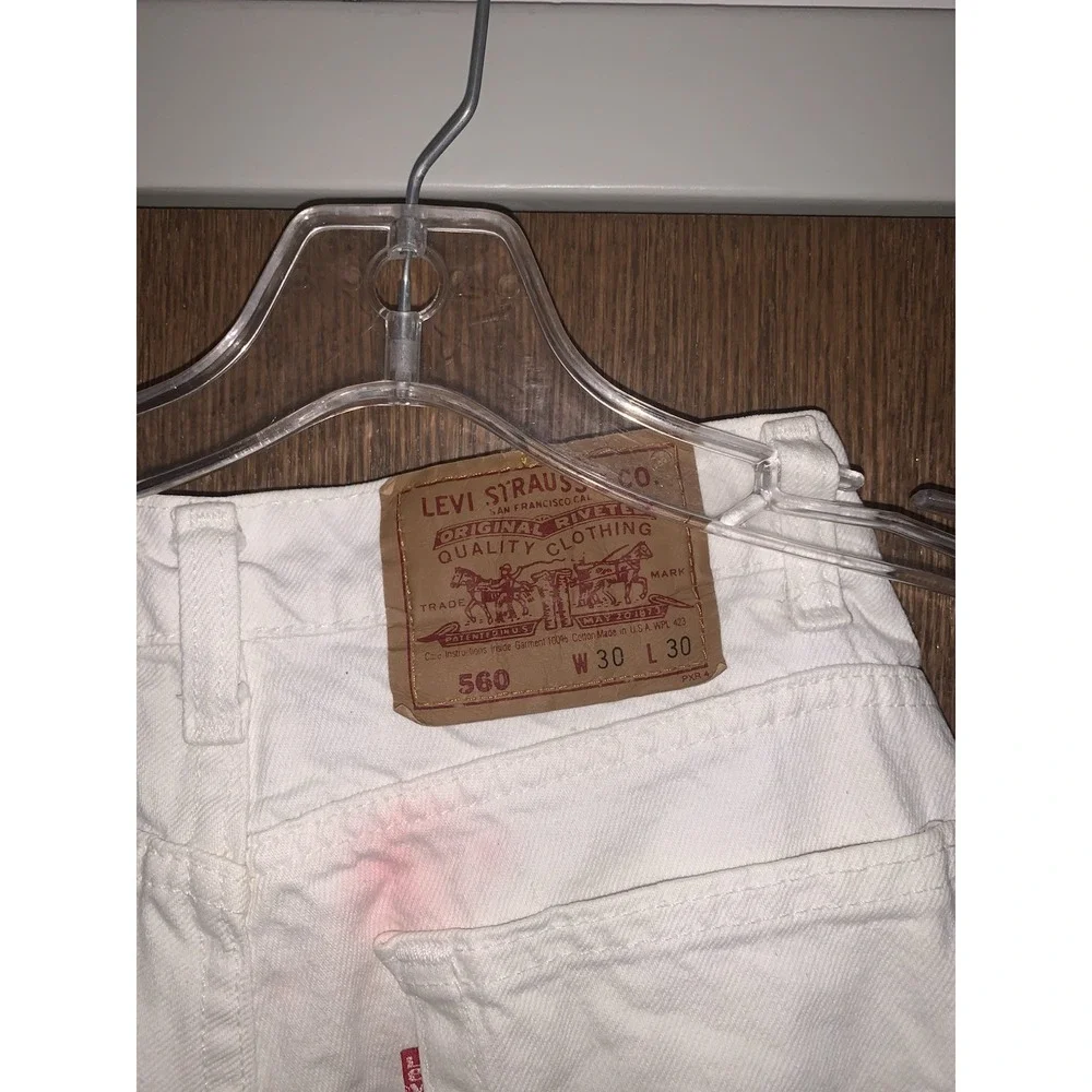 Vintage Levis 560 Jeans Mens 30x30 White USA Loose Tapered 90s Distressed Grunge
